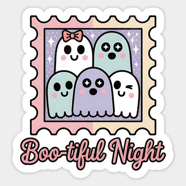 Boo-tiful Night Cute Ghost Stamp Design Magnet by Designed By Marty