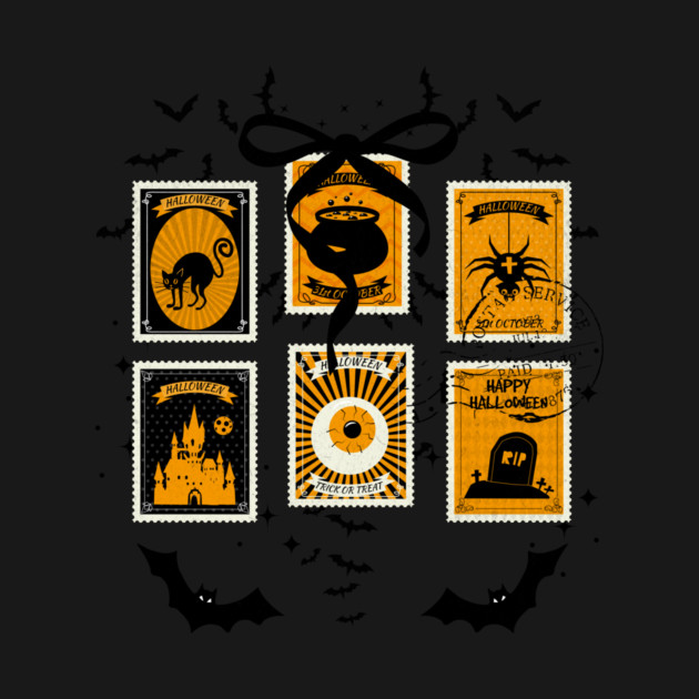 Spooky Halloween Postage Stamps Coquette Style Design by Designed By Marty