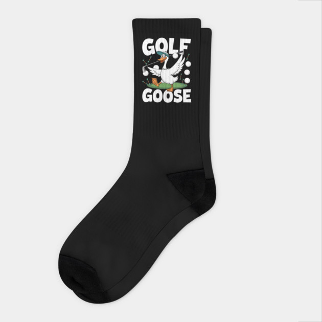 Golf Goose – Funny Cartoon Goose Playing Golf Socks by MakerMind8.2
