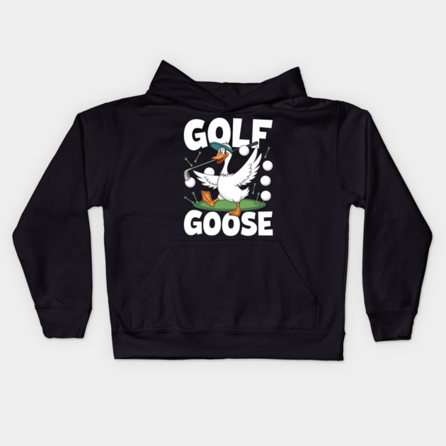 Golf Goose – Funny Cartoon Goose Playing Golf Kids Hoodie by MakerMind8.2