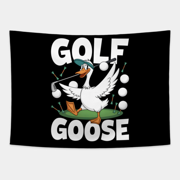 Golf Goose – Funny Cartoon Goose Playing Golf Tapestry by MakerMind8.2