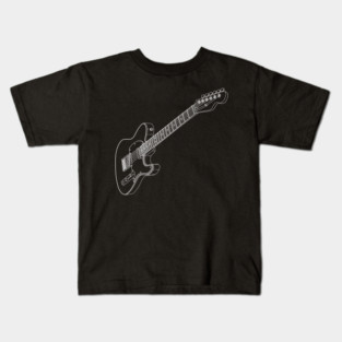 T-style Electric Guitar outlined white Kids T-Shirt