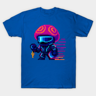 Cyberpunk Speedrunner Mushroom Pixel Art Character T-Shirt