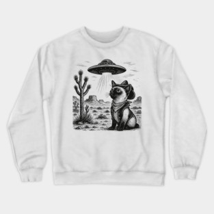 Vintage Siamese Cat UFO Shirt – Western Cowboy Siamese Tee, Retro Alien Cat T Shirt, Perfect Gift for Siamese Mom, Dad & Cat Lovers Crewneck Sweatshirt