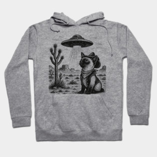 Vintage Siamese Cat UFO Shirt – Western Cowboy Siamese Tee, Retro Alien Cat T Shirt, Perfect Gift for Siamese Mom, Dad & Cat Lovers Hoodie