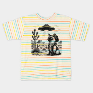 Vintage Siamese Cat UFO Shirt – Western Cowboy Siamese Tee, Retro Alien Cat T Shirt, Perfect Gift for Siamese Mom, Dad & Cat Lovers Kids T-Shirt