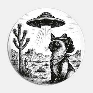 Vintage Siamese Cat UFO Shirt – Western Cowboy Siamese Tee, Retro Alien Cat T Shirt, Perfect Gift for Siamese Mom, Dad & Cat Lovers Pin