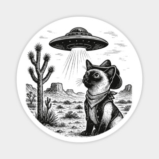 Vintage Siamese Cat UFO Shirt – Western Cowboy Siamese Tee, Retro Alien Cat T Shirt, Perfect Gift for Siamese Mom, Dad & Cat Lovers Magnet