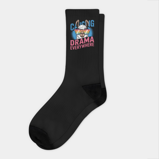 Funny Llama Shirt – Causing Drama Everywhere Socks by MakerMind8.2