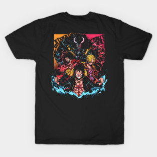 One Piece Characters Dynamic Split Panel Design T-Shirt
