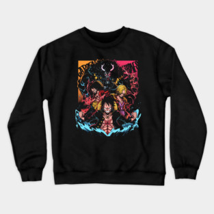 One Piece Characters Dynamic Split Panel Design Crewneck Sweatshirt