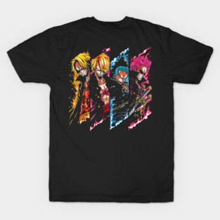 One Piece Characters Dynamic Split Panel Design T-Shirt