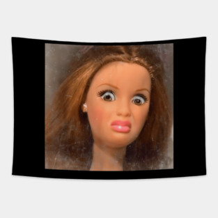 Funny Disgusting Doll Face Meme Tapestry