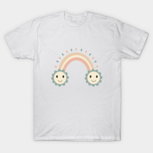 Pastel Groovy Rainbow with Flower Power T-Shirt