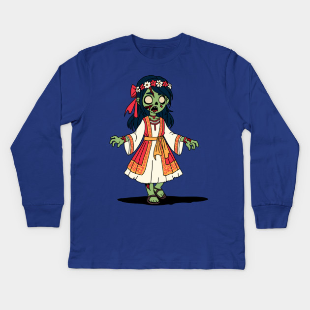 Cute Greek Zombie Girl Kids Long Sleeve T-Shirt by H. R. Sinclair