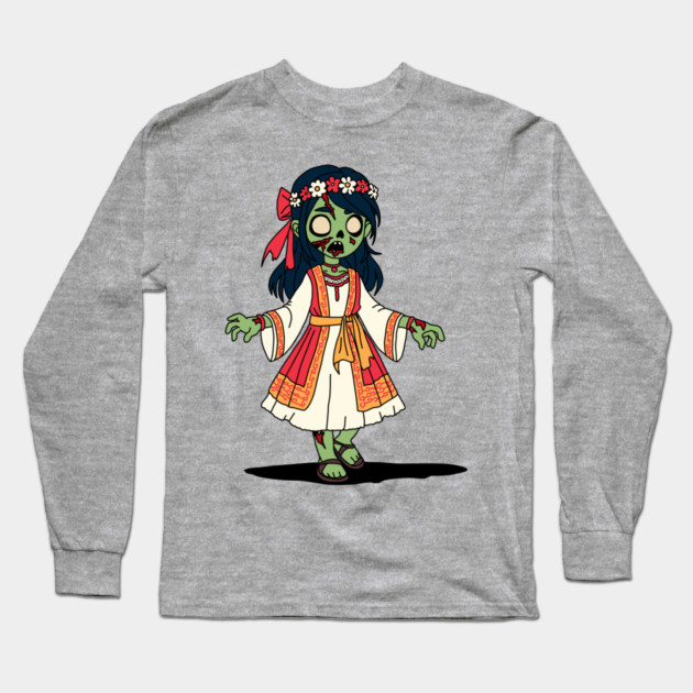 Cute Greek Zombie Girl Long Sleeve T-Shirt by H. R. Sinclair