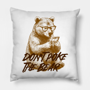 Classic Grizzly Bear with Glasses on Phone Vintage Illustration Pillow