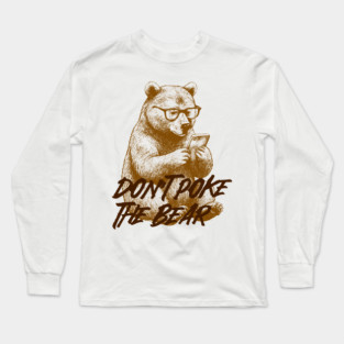 Classic Grizzly Bear with Glasses on Phone Vintage Illustration Long Sleeve T-Shirt