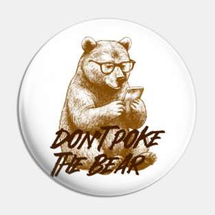 Classic Grizzly Bear with Glasses on Phone Vintage Illustration Pin