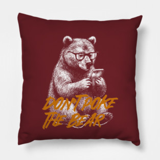 Classic Grizzly Bear with Glasses on Phone Vintage Illustration Pillow