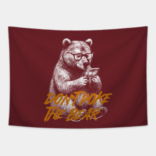 Classic Grizzly Bear with Glasses on Phone Vintage Illustration Tapestry