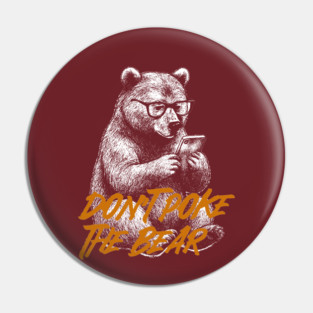 Classic Grizzly Bear with Glasses on Phone Vintage Illustration Pin