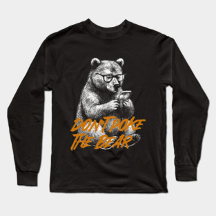 Classic Grizzly Bear with Glasses on Phone Vintage Illustration Long Sleeve T-Shirt