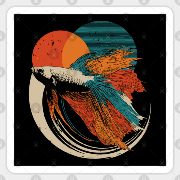 Retro Betta Fish Graphic Art for Aquarium Lovers Sticker by TuncGK