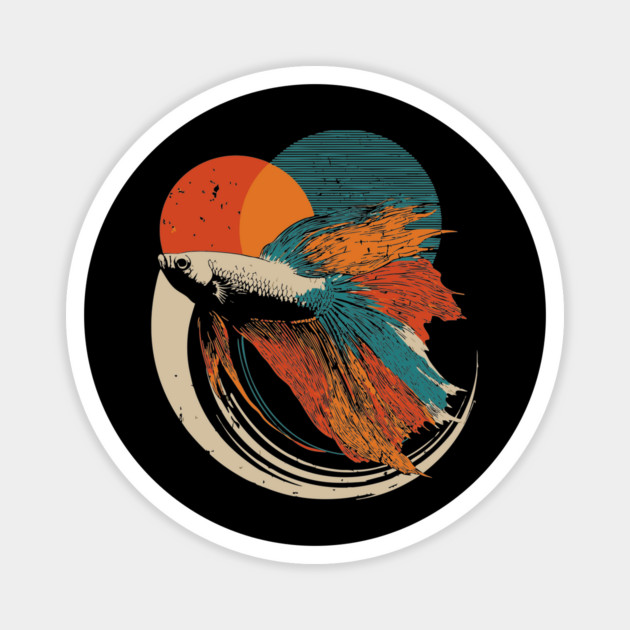 Retro Betta Fish Graphic Art for Aquarium Lovers Magnet by TuncGK