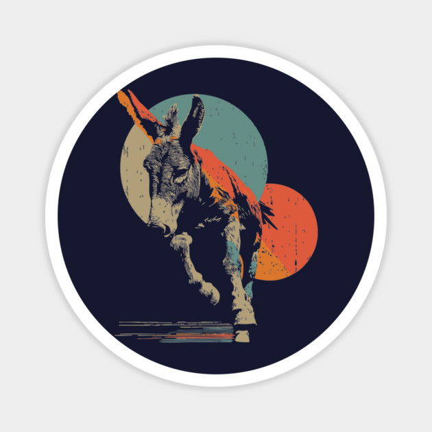 Retro Running Donkey Graphic with Vintage 70s Sunset Magnet by TuncGK