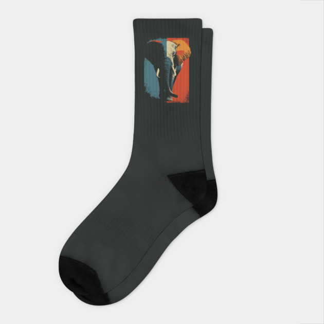 Vintage Elephant Head Graphic in Retro Two-Tone Style Socks by TuncGK