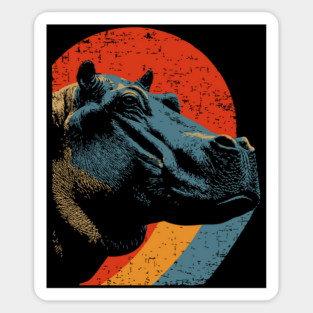 Retro Style Hippopotamus Graphic Art with Vintage Colors Sticker