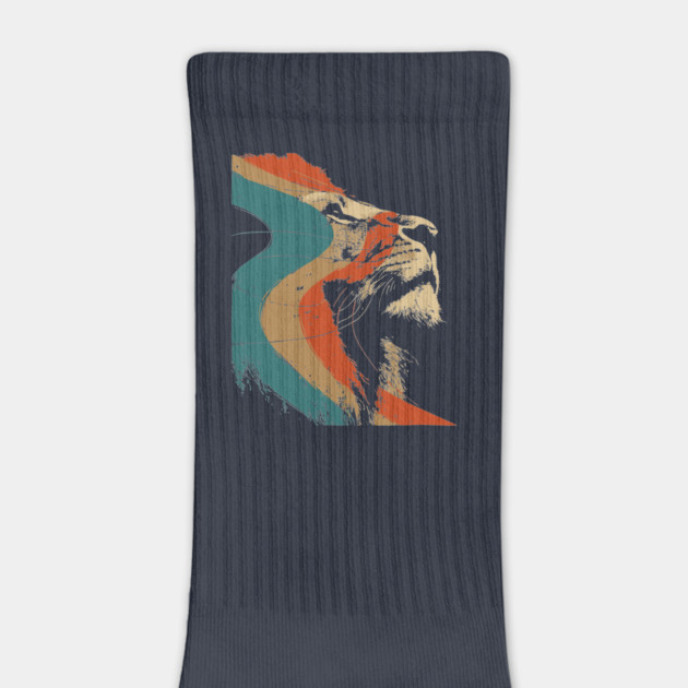Majestic Lion Head Graphic with Retro 70s Stripes by TuncGK