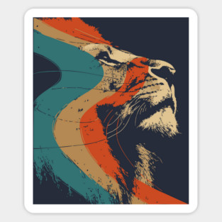 Majestic Lion Head Graphic with Retro 70s Stripes Sticker