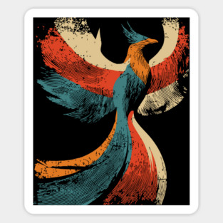 Mythical Phoenix Rising Graphic in Vintage Retro Style Sticker