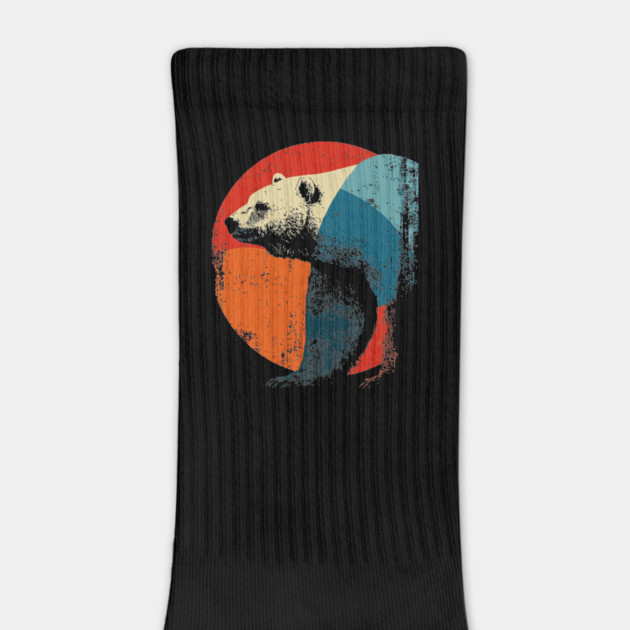 Retro Polar Bear Graphic Art with Vintage Sunset by TuncGK