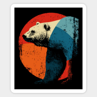 Retro Polar Bear Graphic Art with Vintage Sunset Sticker