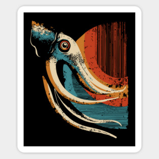 Retro Deep Sea Squid Graphic with Vintage 70s Vibe Sticker