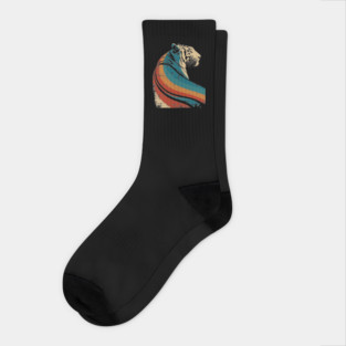 Vintage Striped Tiger Graphic in Classic Retro Style Socks