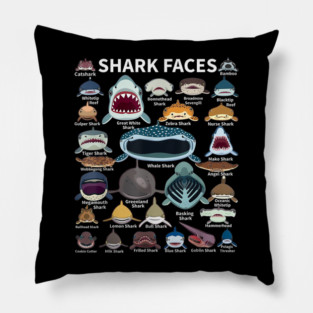 Shark Faces   Type Of Shark   Shark Faces Of All Kinds Pillow