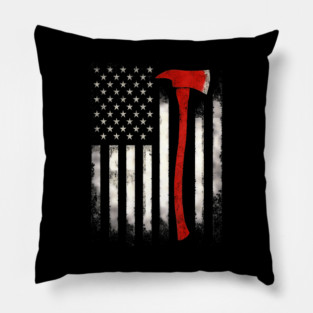 Wildland Firefighter Axe Us Usa American Flag Patriotic Pillow