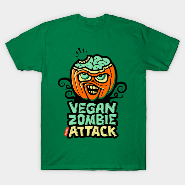 Vegan Zombie Attack – Halloween Pumpkin Horror T-Shirt by PEKELEC