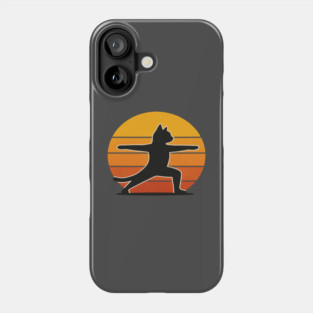 Vintage Sunset Yoga Cat – Warrior Pose Calm Phone Case