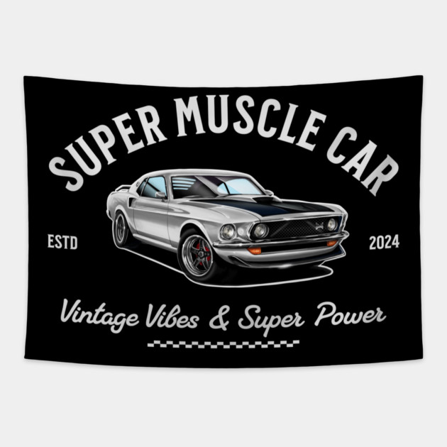 Classic Ford Mustang – Drawing | Vintage Car Art Tapestry by monsalveautos