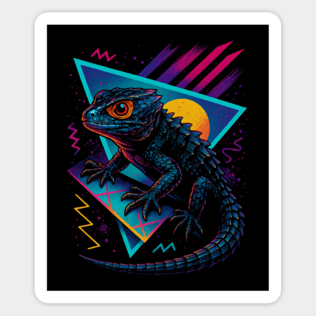 Retro Neon Red Eyed Crocodile Skink Magnet by Reptiq's Store