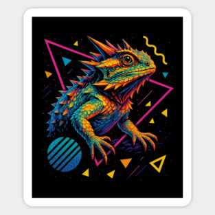 Retro Neon Mountain Horn Lizard Sticker