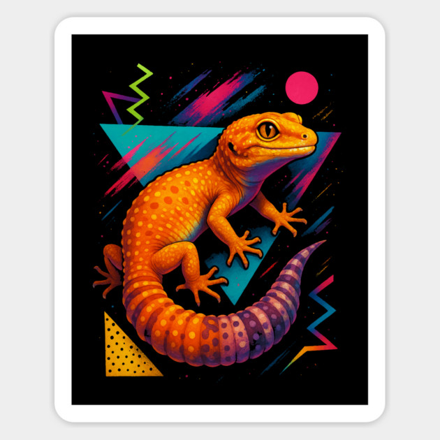Retro Neon Tangerine Leopard Gecko Magnet by Reptiq's Store