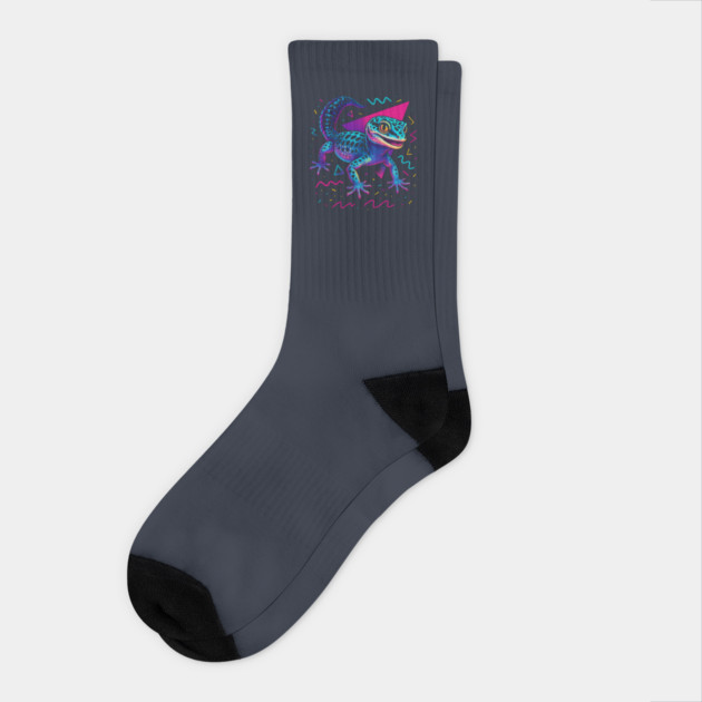 Retro Neon Mack Snow Leopard Gecko Socks by Reptiq's Store