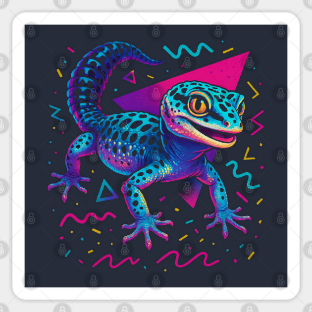Retro Neon Mack Snow Leopard Gecko Sticker by Reptiq's Store