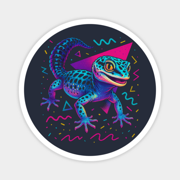 Retro Neon Mack Snow Leopard Gecko Magnet by Reptiq's Store